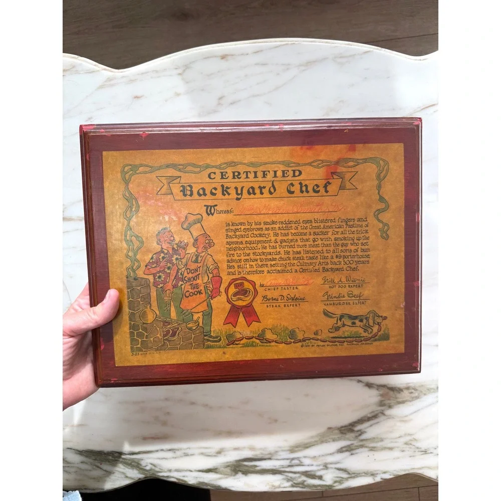 Vintage 1957 Certified Backyard Chef Framed BBQ Kitchen Wall Art